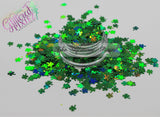 Shimmering shamrocks! Green holographic Four leaf clover glitter!