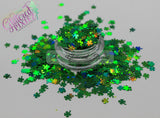 Shimmering shamrocks! Green holographic Four leaf clover glitter!