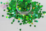 Shimmering shamrocks! Green holographic Four leaf clover glitter!