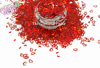 Inferno (Red) Holographic 4mm hollow heart with small heart glitter - Pixie Shapes Collection