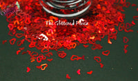 Inferno (Red) Holographic 4mm hollow heart with small heart glitter - Pixie Shapes Collection
