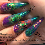 Optical Illusion (Color Shifting): Peacock - Chunky mix. Nail Art Glitter.