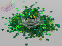 Shimmering shamrocks! Green holographic Four leaf clover glitter!