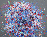 AMERICAN CHRISTMAS- Patriotic Winter glitter mix Loose Glitter for Nail art, Hair, Tumblers, Craft supply, Resin supply, Freshie Glitter
