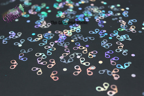HANDCUFF ( with dots) shaped Silver holographic Glitter- Pixie Shapes-