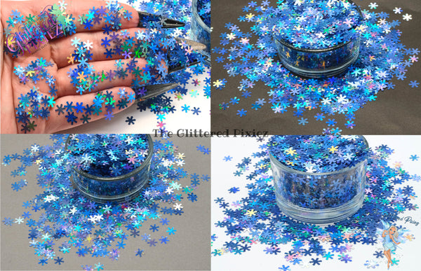 BILLIE JEAN BLU Snowflake 6mm glitter Loose Glitter for Nail art, Hair, Face, Fun, Body, Tumblers, Crafts & Resin supply, Freshie Glitter