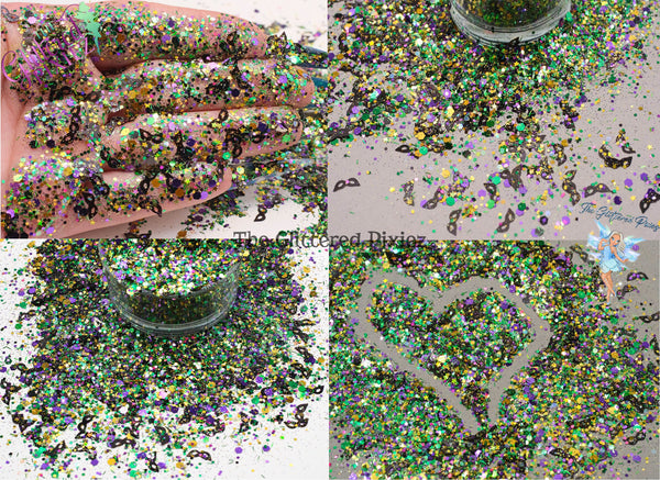 MARDI GRAS MASQUERADE glitter mix Super Fun party Loose Glitter for Nail art Hair Face Tumblers Craft supply Resin supply Freshie Glitter